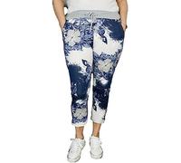 asfashion online Womens Elastic Waist Turn Up Italian Trousers Floral Print Side Pocket Drawstring Summer Pants (Blue Blossom UK 20-22)