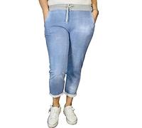 asfashion online Womens Elastic Waist Turn Up Italian Trousers Floral Print Side Pocket Drawstring Summer Pants (Light Blue Denim UK 16-18)