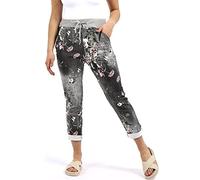 asfashion online Womens Elastic Waist Turn Up Italian Trousers Floral Print Side Pocket Drawstring Summer Pants