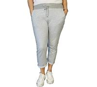 asfashion online Womens Elastic Waist Turn Up Italian Trousers Floral Print Side Pocket Drawstring Summer Pants (Light Grey UK 20-22)