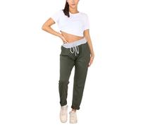 asfashion online Womens Elastic Waist Turn Up Italian Trousers Floral Print Side Pocket Drawstring Summer Pants (Khaki UK 16-18)