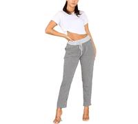 asfashion online Womens Elastic Waist Turn Up Italian Trousers Floral Print Side Pocket Drawstring Summer Pants (Dog Tooth UK 16-18)