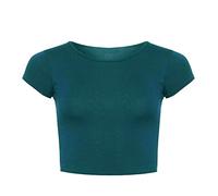 asfashion online Womens Ladies Plain Short Sleeve Crop Top Round Neck Stretch Vest Causal Wear Bra Top Teal S/M (UK 8/10)