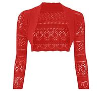 asfashion online Womens Long Sleeve Crochet Bolero Shrug Top Ladies Open Front Knitted Cropped Cardigan Top Red