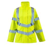 asfashion online Womens Long Sleeve Hi Vis Lightweight Safety Jacket Ladies Work Wear Detachable Hooded Reflective Coat (Yellow UK 22)