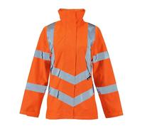 asfashion online Womens Long Sleeve Hi Vis Lightweight Safety Jacket Ladies Work Wear Detachable Hooded Reflective Coat (Orange UK 16)