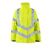 asfashion online Womens Long Sleeve Hi Vis Padded Jacket Ladies Work Wear Detachable Drawstring Hooded Reflective Coat (Yellow UK 16)