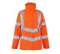 asfashion online Womens Long Sleeve Hi Vis Padded Jacket Ladies Work Wear Detachable Drawstring Hooded Reflective Coat (Orange UK 8)