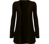 asfashion online Womens Plus Size Open Front Cardigan Ladies Plain Jersey Pocket Boyfriend Cardigan(Brown UK 12-14)