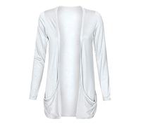 asfashion online Womens Plus Size Open Front Cardigan Ladies Plain Jersey Pocket Boyfriend Cardigan(White UK 24-26)