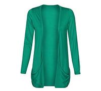asfashion online Womens Plus Size Open Front Cardigan Ladies Plain Jersey Pocket Boyfriend Cardigan(Jade Green UK 16-18)