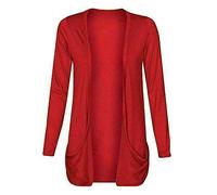 asfashion online Womens Plus Size Open Front Cardigan Ladies Plain Jersey Pocket Boyfriend Cardigan(Red UK 20-22)