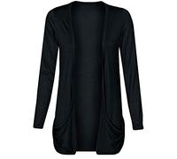 asfashion online Womens Plus Size Open Front Cardigan Ladies Plain Jersey Pocket Boyfriend Cardigan(Black UK 24-26)