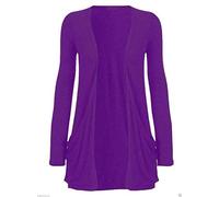 asfashion online Womens Plus Size Open Front Cardigan Ladies Plain Jersey Pocket Boyfriend Cardigan(Purple UK 24-26)