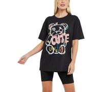 asfashion online Womens Short Sleeve Cute Bear Printed T Shirt Ladies Crew Neck Oversized Summer Tops (Black UK 8-10)