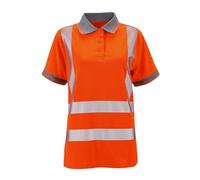 asfashion online Womens Short Sleeve Hi Vis Collared Shirt Ladies Reflective Stripe Work Wear Safety Shirt Top (Orange UK 12)