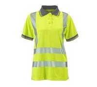 asfashion online Womens Short Sleeve Hi Vis Collared Shirt Ladies Reflective Stripe Work Wear Safety Shirt Top (Yellow UK 12)