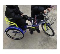 Asfgchh Folding Single Speed Three Wheel Tricycle 200kg Weight Capacity, 20in 18in 16in 14in Child 3 Bike with Adjustable Height Seat & Handle, Double Bicycle Two-seater for Boys/Girls(Blue,16in)