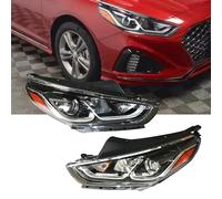 Asfgchh For 2018 2019 Hyundai Sonata Driver and Passenger Side Halogen Headlights Headlamps Replacement Chrome Housing Clear Lens