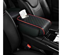 Asfgchh Universal Car Center Console Cover for Dacia Jogger 2021-2025, Leather Armrest Cushion with 2 Storage Pockets & Tissue Box, Memory Foam Pad Protector Auto Accessories, Black-Red