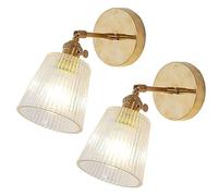 Asfgchh Wall Lamp Vintage Ribbed Glass Wall Lamp Angle Adjustable Wall Light Fixtures Brass Finish Armed Wall Sconce with Cup Shade for Living Room Dining Room Bedroom