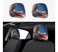 ASFgda 2pcs Car Headrest American Usa Flag Eagle Art Print Cover,Reusable Flexible Headrest Protector,Universal Headrest Anti-Dirty Covers