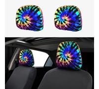 ASFgda 2pcs Car Headrest Exotic Tribe Tie Dye Style Print Cover,Reusable Flexible Headrest Protector,Universal Headrest Anti-Dirty Covers