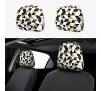 ASFgda 2pcs Car Headrest Fashion Modern Black White Gold Triangles Print Cover,Reusable Flexible Headrest Protector,Universal Headrest Anti-Dirty Covers