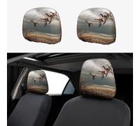 ASFgda 2pcs Car Headrest Hunting Flying Wild Ducks Print Cover,Reusable Flexible Headrest Protector,Universal Headrest Anti-Dirty Covers
