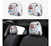 ASFgda 2pcs Car Headrest London Print Cover,Reusable Flexible Headrest Protector,Universal Headrest Anti-Dirty Covers