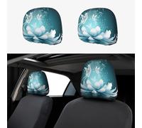 ASFgda 2pcs Car Headrest Lotus Flowers Print Cover,Reusable Flexible Headrest Protector,Universal Headrest Anti-Dirty Covers