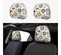 ASFgda 2pcs Car Headrest Mexican Salsa Symbols Print Cover,Reusable Flexible Headrest Protector,Universal Headrest Anti-Dirty Covers