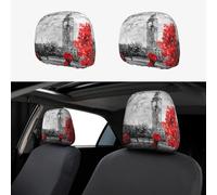 ASFgda 2pcs Car Headrest Red London Street Print Cover,Reusable Flexible Headrest Protector,Universal Headrest Anti-Dirty Covers