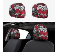 ASFgda 2pcs Car Headrest Rose Skull Eyes Print Cover,Reusable Flexible Headrest Protector,Universal Headrest Anti-Dirty Covers