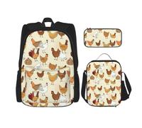 ASFgda A Brood of Chickens Print School Backpack Set with Lunch Bag Pencil Case,Durable Lightweight Large Capacity for School Daily Use