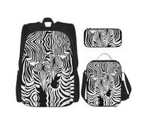 ASFgda Abstract Animal Zebra Print School Backpack Set with Lunch Bag Pencil Case,Durable Lightweight Large Capacity for School Daily Use