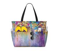 ASFgda Abstract Purple Weeping Flower Print Beach Bag,Waterproof Sandproof Beach Tote Bag,Large Capacity Lightweight Foldable Zippered Tote