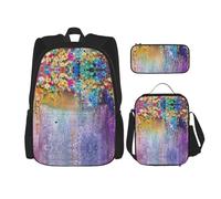 ASFgda Abstract Purple Weeping Flower Print School Backpack Set with Lunch Bag Pencil Case,Durable Lightweight Large Capacity for School Daily Use