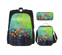 ASFgda Abstract Style Colorful Flowers Print School Backpack Set with Lunch Bag Pencil Case,Durable Lightweight Large Capacity for School Daily Use