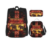 ASFgda African Elephant Patchwork Print School Backpack Set with Lunch Bag Pencil Case,Durable Lightweight Large Capacity for School Daily Use