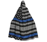 ASFgda American Thin Blue Line Flag Print Adult Hooded Cloak Halloween Cape | Unisex Full Length Robe, Fancy Dress For Witch Vampire Wizard Cosplay, Masquerade Carnival Stage Party