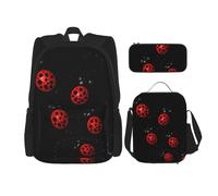 ASFgda Art Ladybug Tracks Print School Backpack Set with Lunch Bag Pencil Case,Durable Lightweight Large Capacity for School Daily Use