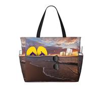 ASFgda Beach Sunset Print Beach Bag,Waterproof Sandproof Beach Tote Bag,Large Capacity Lightweight Foldable Zippered Tote
