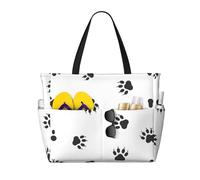 ASFgda Bear Paw Print Beach Bag,Waterproof Sandproof Beach Tote Bag,Large Capacity Lightweight Foldable Zippered Tote