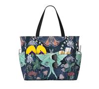 ASFgda Beautiful Moth Print Beach Bag,Waterproof Sandproof Beach Tote Bag,Large Capacity Lightweight Foldable Zippered Tote