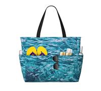 ASFgda Beautiful Sea Surface Print Beach Bag,Waterproof Sandproof Beach Tote Bag,Large Capacity Lightweight Foldable Zippered Tote