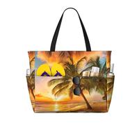 ASFgda Beautiful Sunset Print Beach Bag,Waterproof Sandproof Beach Tote Bag,Large Capacity Lightweight Foldable Zippered Tote