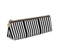ASFgda Black & White Stripe Print Triangle Pencil Case,Zippered Pen Pouch for Stationery,Makeup,School,Office & Travel