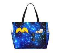 ASFgda Blue Shining Stars Print Beach Bag,Waterproof Sandproof Beach Tote Bag,Large Capacity Lightweight Foldable Zippered Tote
