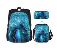 ASFgda Bright Aqua Blue Turquoise Print School Backpack Set with Lunch Bag Pencil Case,Durable Lightweight Large Capacity for School Daily Use